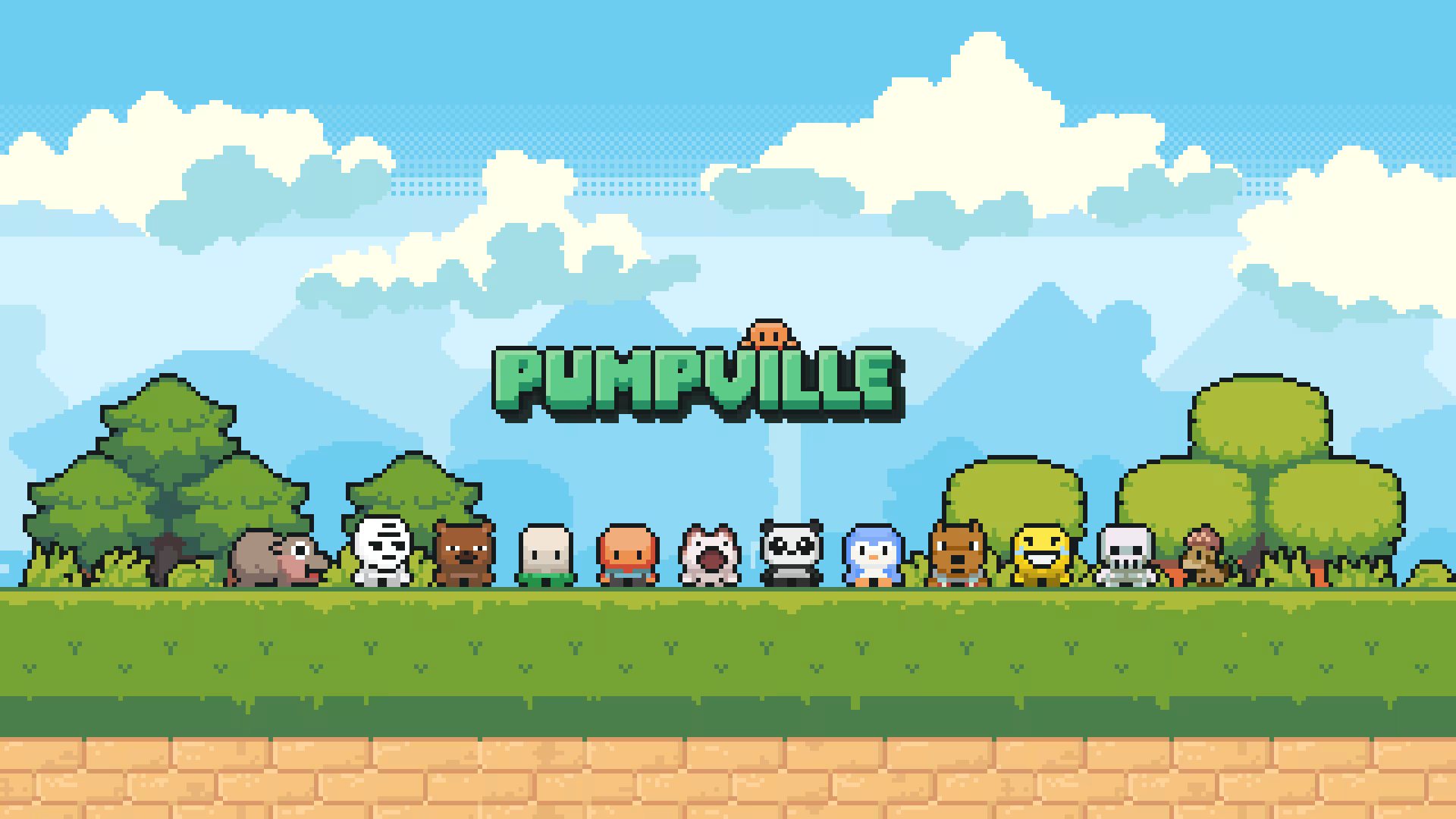 Pumpville World pixel-art characters gathered beneath the game logo