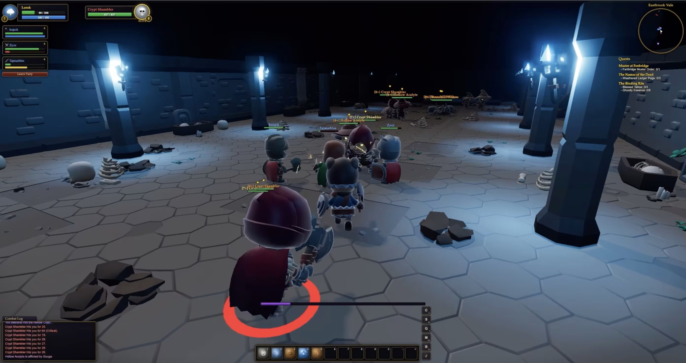 World of ClaudeCraft party fighting enemies inside a dungeon